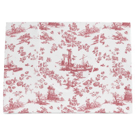 Vintag Englisch Floral Toile de Jouy-Pink Große Geschenktüte
