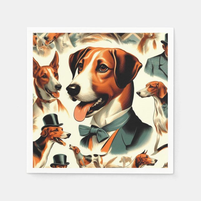 Vintag-Englisch-Foxhound-Illustration Serviette (Vorderseite)