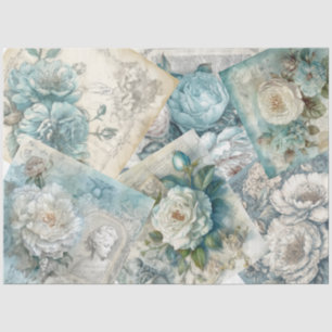 Vintag Ephemera Blue Shabby Chic Floral Decoupage Seidenpapier