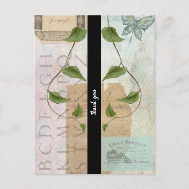 Vintag Ephemera Collage Vielen Dank Postkarte (Vorderseite)