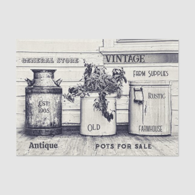 Vintag Ephemera Rustic Country Jugs Seidenpapier (Vorderseite)