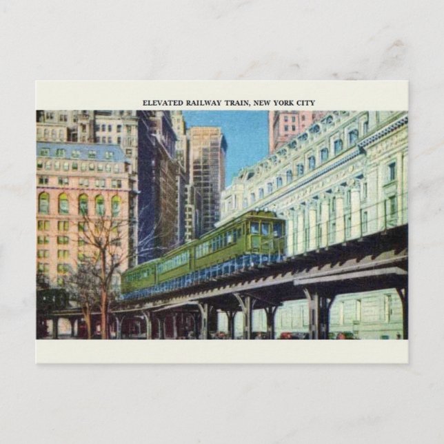 Vintag erhöht Train New York City Postkarte (Vorderseite)