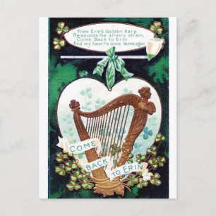 Vintag Erin's Golden Harp St Patricks Day Postkarte