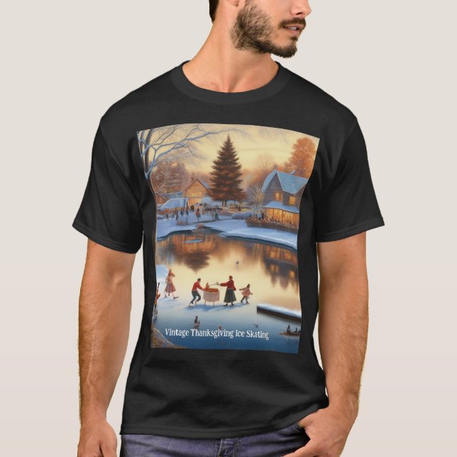 Vintag Erntedank Ice Skaten T-Shirt (Vorderseite)
