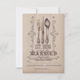 Vintag ESSEN SIE GETRÄNK UND SEIN VERHEIRATETER Ho RSVP Karte