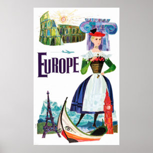 Vintag Europe Reisen Paris Venedig, Rom, Griechenl Poster