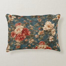 Vintag Exquisite Blume Weiß und Grün Korallenrot Dekokissen