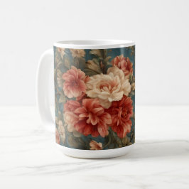 Vintag Exquisite Blume Weiß und Grün Korallenrot Kaffeetasse