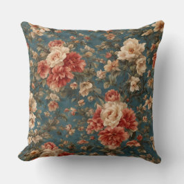 Vintag Exquisite Blume Weiß und Grün Korallenrot Kissen