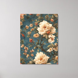 Vintag Exquisite Blume Weiß und Grün Korallenrot Leinwanddruck