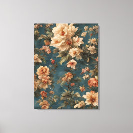 Vintag Exquisite Blume Weiß und Grün Korallenrot Leinwanddruck