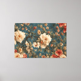 Vintag Exquisite Blume Weiß und Grün Korallenrot Leinwanddruck