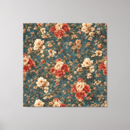 Vintag Exquisite Blume Weiß und Grün Korallenrot Leinwanddruck