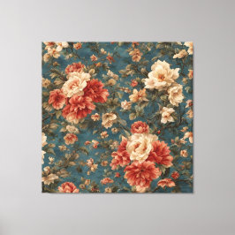 Vintag Exquisite Blume Weiß und Grün Korallenrot Leinwanddruck