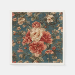 Vintag Exquisite Blume Weiß und Grün Korallenrot Serviette