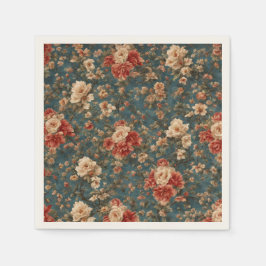 Vintag Exquisite Blume Weiß und Grün Korallenrot Serviette
