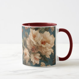 Vintag Exquisite Blume Weiß und Grün Korallenrot Tasse