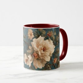 Vintag Exquisite Blume Weiß und Grün Korallenrot Tasse