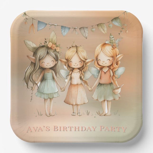 Vintag Fairies Girl Birthday Party Pappteller (Vorderseite)