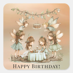 Vintag Fairies Girl Birthday Party Quadratischer Aufkleber