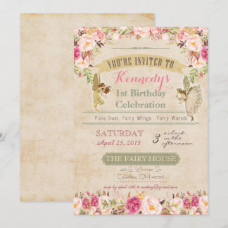 Vintag Fairy First Birthday Einladung
