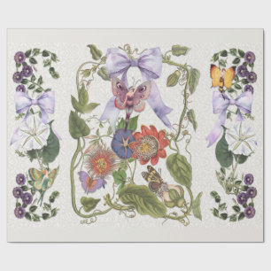 Vintag Fairy Garden Lila Bow Passion Blume Geschenkpapier