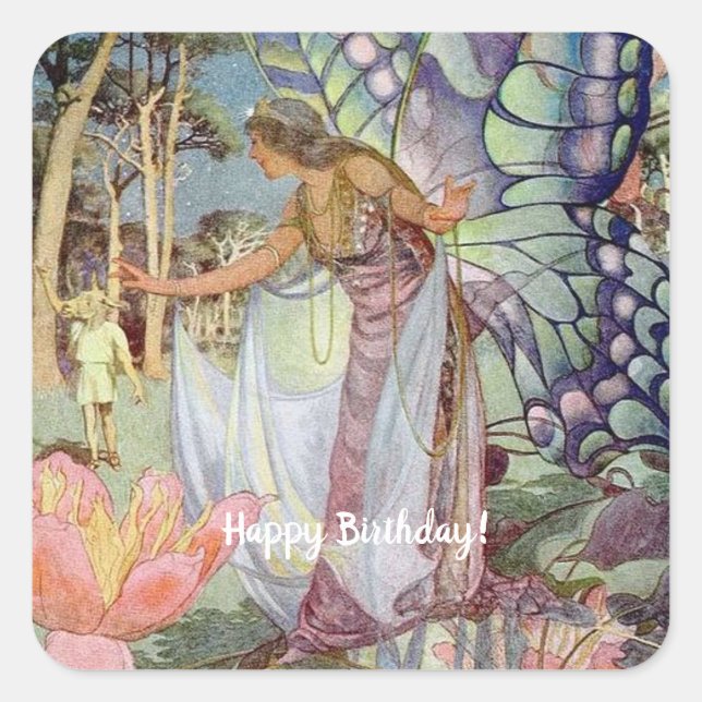 Vintag Fairy Quadratischer Aufkleber (Vorderseite)