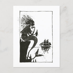 Vintag Fairy Tale Mermaid Illustration Postkarte