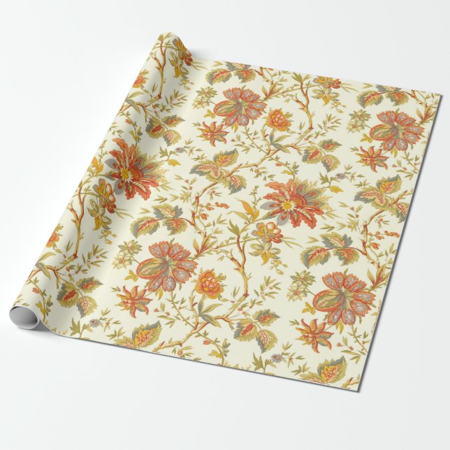 Vintag Fall Floral Blätter Orange Geschenkpapier (Ungerollt)