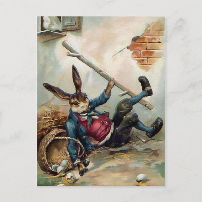 Vintag Fallende Osterhase Postkarte (Vorderseite)