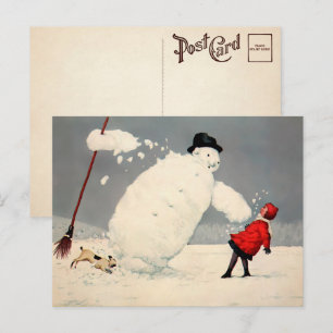 Vintag Fallende Snowman Weihnachts-Postkarte Postkarte