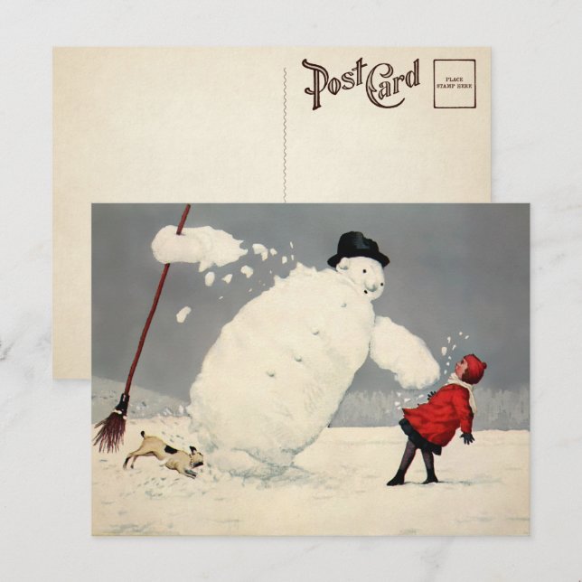 Vintag Fallende Snowman Weihnachts-Postkarte Postkarte (Vorne/Hinten)