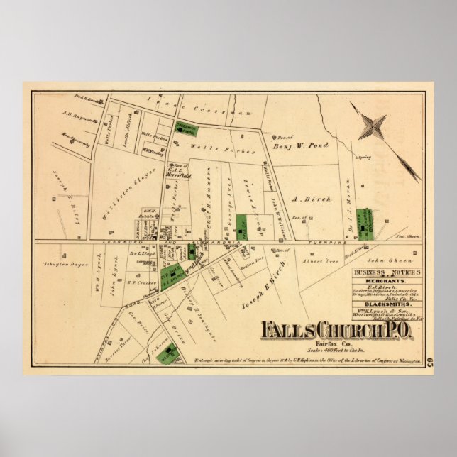 Vintag Falls Church VA Map (1879) Poster (Vorne)