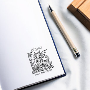 Vintag Fantasy Baby Dragon Ex Libris Gummistempel