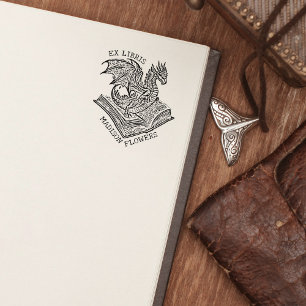 Vintag Fantasy Dragon Ex Libris Gummistempel