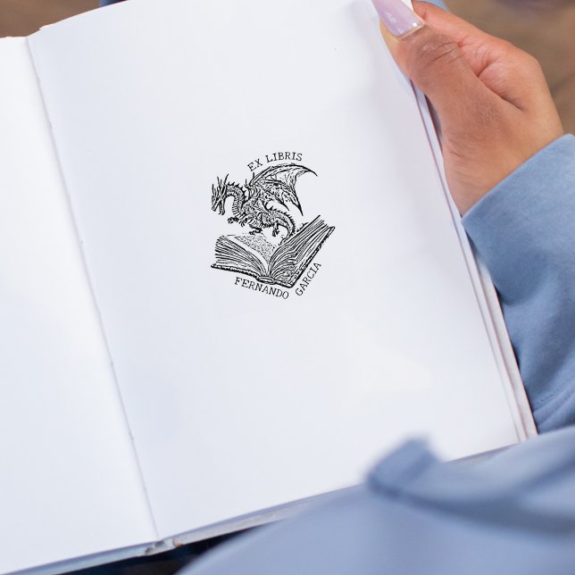 Vintag Fantasy Dragon Ex Libris Gummistempel (Von Creator hochgeladen)