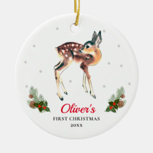 Vintag Fawn Deer Baby Boy Personalisiert 1. Weihna Keramik Ornament