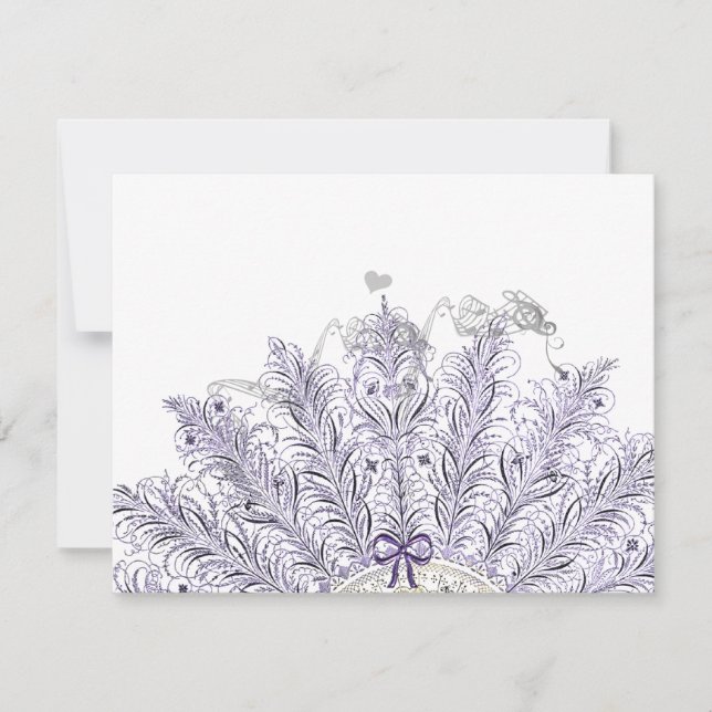 Vintag Feather Fan Love Birds Wedding RSVP (Vorderseite)