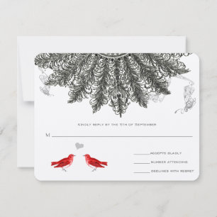Vintag Feather Fan Love Birds Wedding RSVP