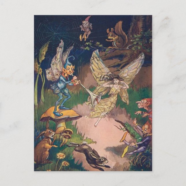 Vintag - Feen und Elfen in einem Nachtgarten, Postkarte (Vorderseite)