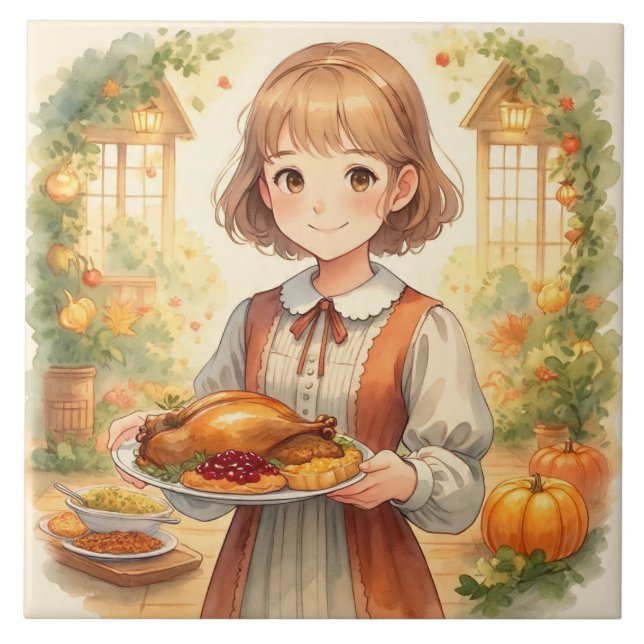 Vintag,Feiern der Erntezeit Fliese (Vorderseite)