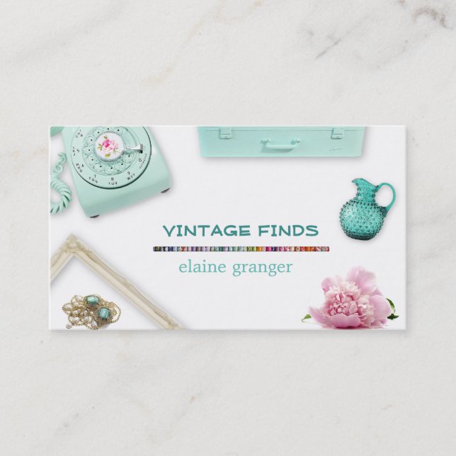 Vintag Findings Schatzkammer Retro Visitenkarte (Vorderseite)