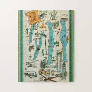 Vintag Finger Lakes Karte Puzzle