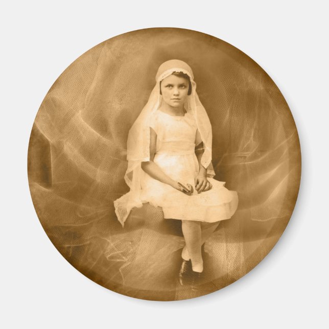 Vintag First CommunityGirl, Kleid, Schleier, Rose Magnet (Vorne)