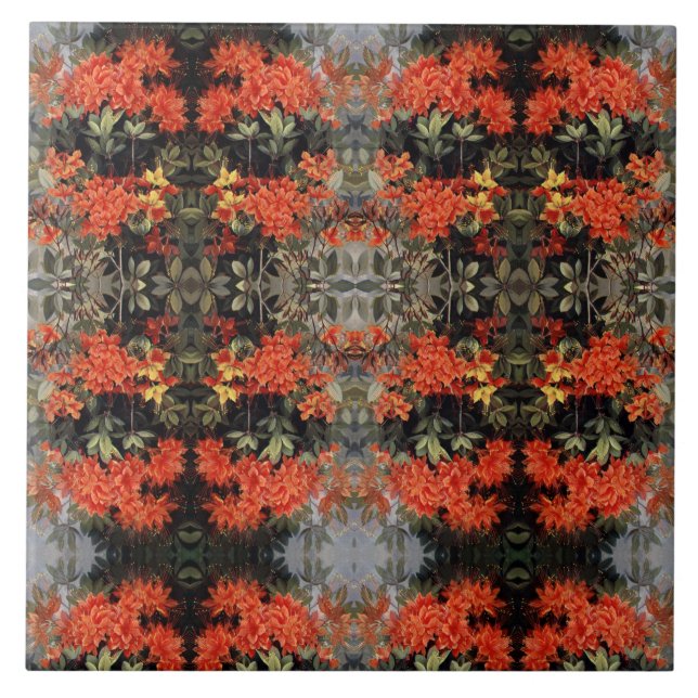 Vintag Flame Azalea Rote Blume Blumengarten Fliese (Vorderseite)