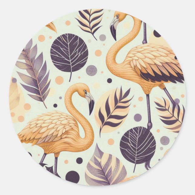 Vintag Flamingo Seamless Runder Aufkleber (Vorderseite)
