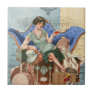 Vintag Flapper Girl in Paris Fliese
