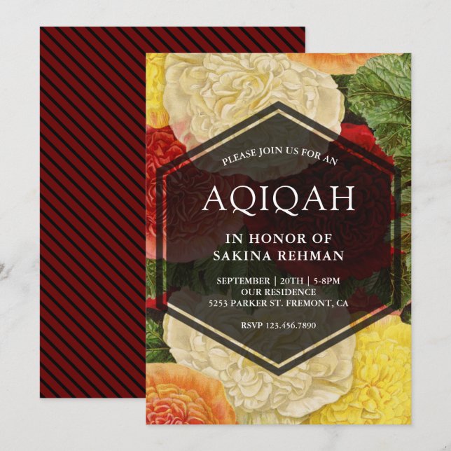 Vintag Floral Bloom Geometric Aqeeqah | Aqiqah Einladung (Vorne/Hinten)