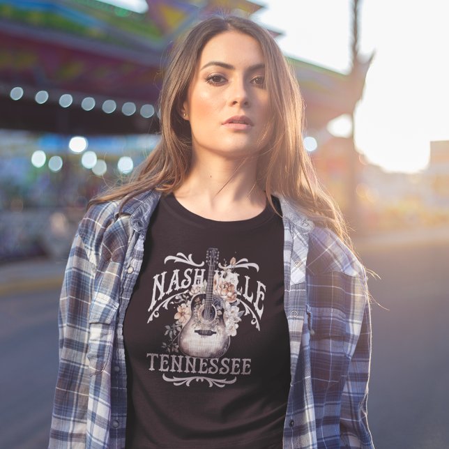 Vintag Floral Guitar Nashville T - Shirt (Von Creator hochgeladen)
