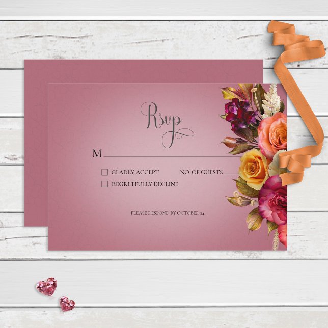 Vintag Floral Jewel Fuchsia Wedding RSVP Karte (Von Creator hochgeladen)